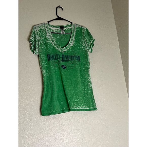 Harley Davidson Women's Green and White T-shirt M - Picture 1 of 4